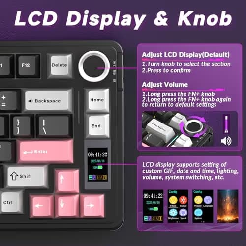AULA S75 PRO Wireless Mechanical Keyboard with Screen&Knob, 75% Hot Swappable Gaming Keyboard with Pre-lubed Switches, RGB Backlit, PBT Keycaps Creamy Sounding Pc Gaming Keyboards image