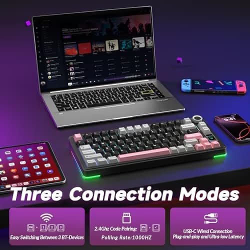 AULA S75 PRO Wireless Mechanical Keyboard with Screen&Knob, 75% Hot Swappable Gaming Keyboard with Pre-lubed Switches, RGB Backlit, PBT Keycaps Creamy Sounding Pc Gaming Keyboards image