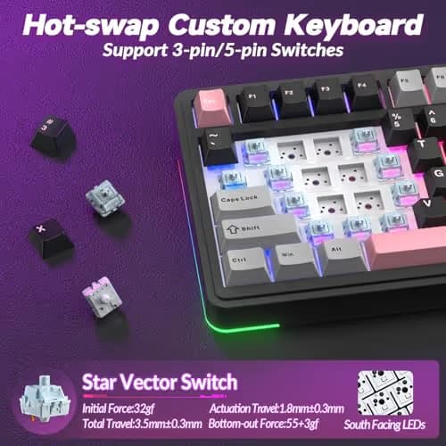 AULA S75 PRO Wireless Mechanical Keyboard with Screen&Knob, 75% Hot Swappable Gaming Keyboard with Pre-lubed Switches, RGB Backlit, PBT Keycaps Creamy Sounding Pc Gaming Keyboards image