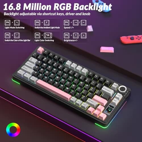 AULA S75 PRO Wireless Mechanical Keyboard with Screen&Knob, 75% Hot Swappable Gaming Keyboard with Pre-lubed Switches, RGB Backlit, PBT Keycaps Creamy Sounding Pc Gaming Keyboards image