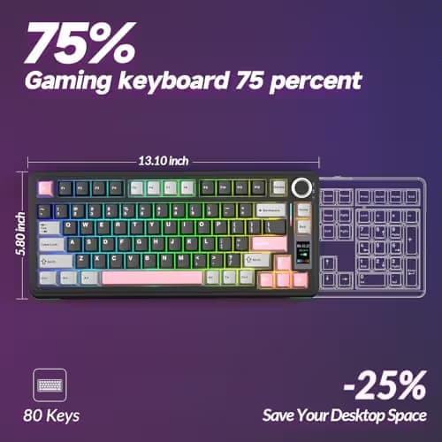 AULA S75 PRO Wireless Mechanical Keyboard with Screen&Knob, 75% Hot Swappable Gaming Keyboard with Pre-lubed Switches, RGB Backlit, PBT Keycaps Creamy Sounding Pc Gaming Keyboards image