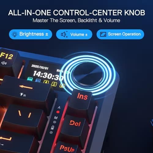 Redragon K724 PRO Wireless Gasket Gaming Keyboard w/Hype Screen & Knob, 81-Key Mechanical Keyboard, Easy-Control 1.14’’ TFT Info Display, 5-Layer Noise Dampening, Custom Linear Switch image