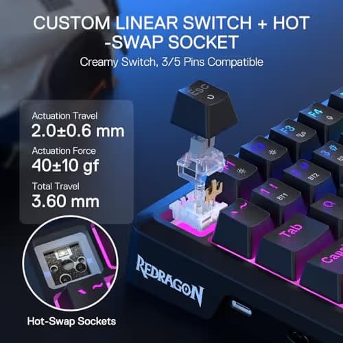 Redragon K724 PRO Wireless Gasket Gaming Keyboard w/Hype Screen & Knob, 81-Key Mechanical Keyboard, Easy-Control 1.14’’ TFT Info Display, 5-Layer Noise Dampening, Custom Linear Switch image