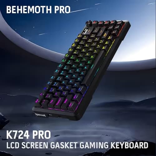 Redragon K724 PRO Wireless Gasket Gaming Keyboard w/Hype Screen & Knob, 81-Key Mechanical Keyboard, Easy-Control 1.14’’ TFT Info Display, 5-Layer Noise Dampening, Custom Linear Switch image