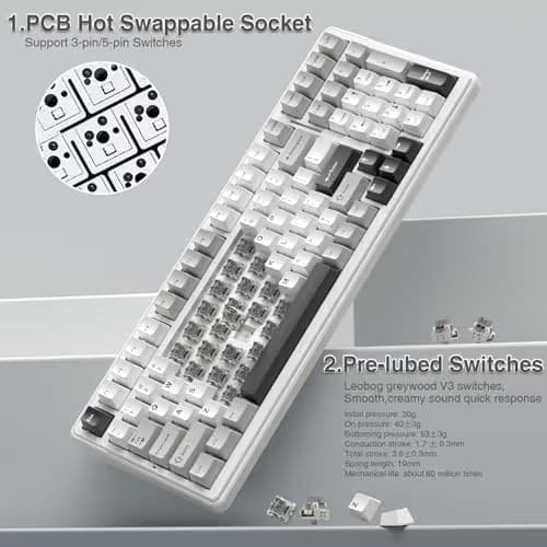 AULA F99 Wireless Mechanical Keyboard,Tri-Mode BT5.0/2.4GHz/USB-C Hot Swappable Custom Keyboard,Pre-lubed Linear Switches,RGB Backlit Computer Gaming Keyboards for PC/Tablet/PS/Xbox image