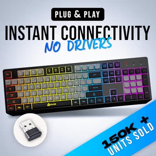 KLIM Chroma Wireless Keyboard – RGB Backlit Gaming, Rechargeable Battery, PC Keyboard, Durable & Water-Resistant, Compatible with PS4, PS5 & Mac - Black image