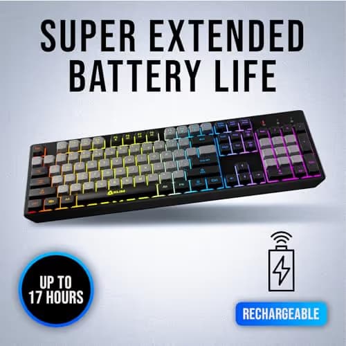 KLIM Chroma Wireless Keyboard – RGB Backlit Gaming, Rechargeable Battery, PC Keyboard, Durable & Water-Resistant, Compatible with PS4, PS5 & Mac - Black image