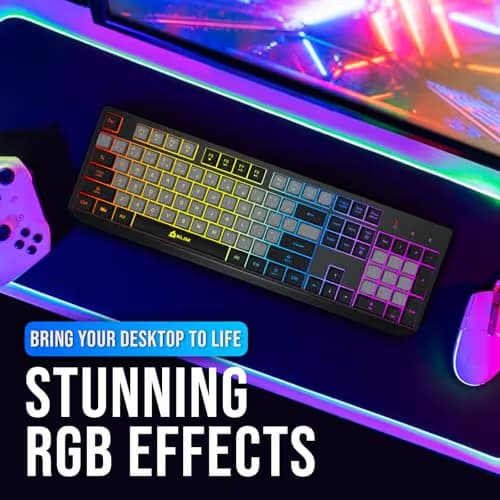 KLIM Chroma Wireless Keyboard – RGB Backlit Gaming, Rechargeable Battery, PC Keyboard, Durable & Water-Resistant, Compatible with PS4, PS5 & Mac - Black image