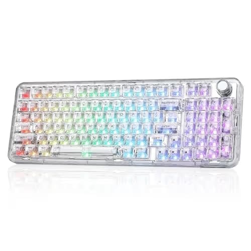 YUNZII X98 QMK/VIA Wireless Mechanical Gaming Keyboard with Knob,Tri-Mode BT5.0/USB-C/2.4GHz Hot Swappable Keyboard,Pre-lubed Switches Gasket Mount RGB Backlit for Wins/Mac (White, Snow Switch) image