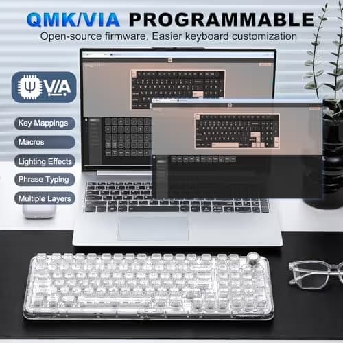YUNZII X98 QMK/VIA Wireless Mechanical Gaming Keyboard with Knob,Tri-Mode BT5.0/USB-C/2.4GHz Hot Swappable Keyboard,Pre-lubed Switches Gasket Mount RGB Backlit for Wins/Mac (White, Snow Switch) image