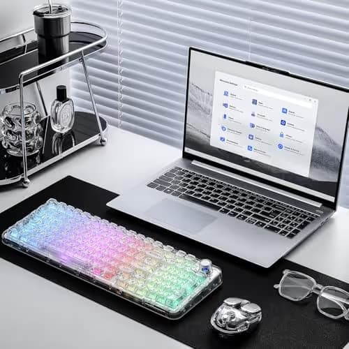 YUNZII X98 QMK/VIA Wireless Mechanical Gaming Keyboard with Knob,Tri-Mode BT5.0/USB-C/2.4GHz Hot Swappable Keyboard,Pre-lubed Switches Gasket Mount RGB Backlit for Wins/Mac (White, Snow Switch) image
