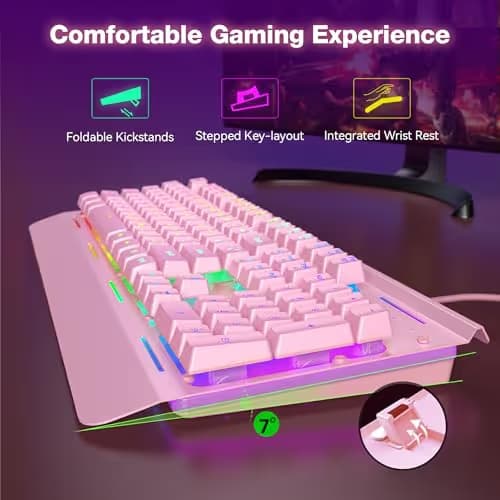 TECKNET Gaming Keyboard, USB Wired Computer Keyboard, 15-Zone RGB Illumination, IP32 Water Resistance, 25 Anti-ghosting Keys, All-Metal Panel (Whisper Quiet Gaming Switch) image