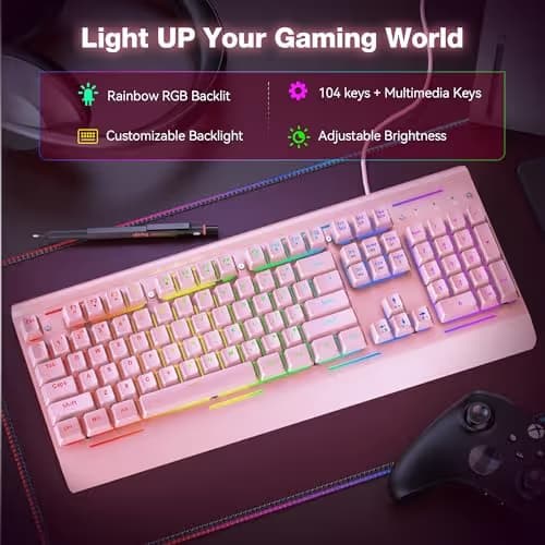 TECKNET Gaming Keyboard, USB Wired Computer Keyboard, 15-Zone RGB Illumination, IP32 Water Resistance, 25 Anti-ghosting Keys, All-Metal Panel (Whisper Quiet Gaming Switch) image