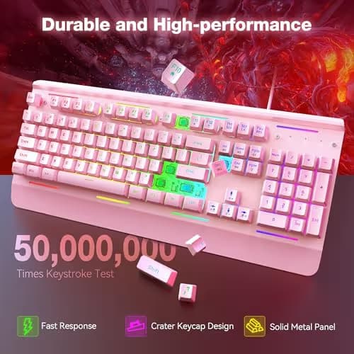 TECKNET Gaming Keyboard, USB Wired Computer Keyboard, 15-Zone RGB Illumination, IP32 Water Resistance, 25 Anti-ghosting Keys, All-Metal Panel (Whisper Quiet Gaming Switch) image