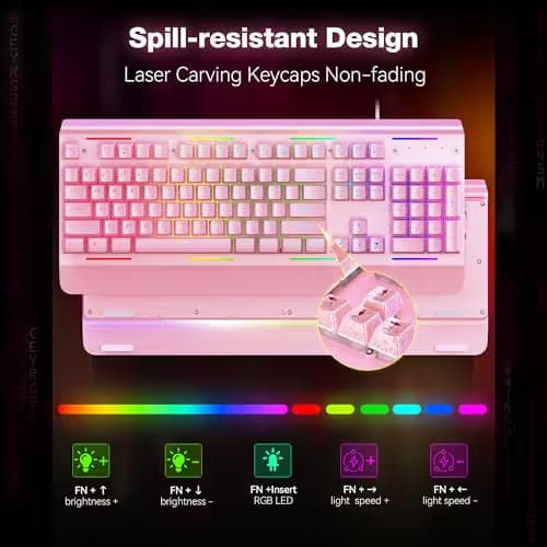 TECKNET Gaming Keyboard, USB Wired Computer Keyboard, 15-Zone RGB Illumination, IP32 Water Resistance, 25 Anti-ghosting Keys, All-Metal Panel (Whisper Quiet Gaming Switch) image