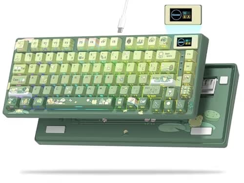 Womier SK80 75% Keyboard with Color Multimedia Display Mechanical Gaming Keyboard Cute Green Frog Wired Hot Swappable Gasket Mount RGB Custom Key Board, Pre-lubed Stabilizer for Mac/Win, Green image