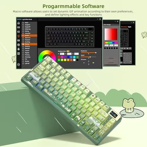 Womier SK80 75% Keyboard with Color Multimedia Display Mechanical Gaming Keyboard Cute Green Frog Wired Hot Swappable Gasket Mount RGB Custom Key Board, Pre-lubed Stabilizer for Mac/Win, Green image
