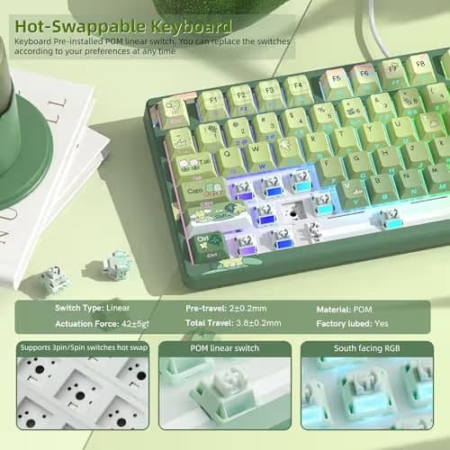 Womier SK80 75% Keyboard with Color Multimedia Display Mechanical Gaming Keyboard Cute Green Frog Wired Hot Swappable Gasket Mount RGB Custom Key Board, Pre-lubed Stabilizer for Mac/Win, Green image