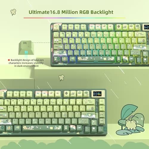 Womier SK80 75% Keyboard with Color Multimedia Display Mechanical Gaming Keyboard Cute Green Frog Wired Hot Swappable Gasket Mount RGB Custom Key Board, Pre-lubed Stabilizer for Mac/Win, Green image