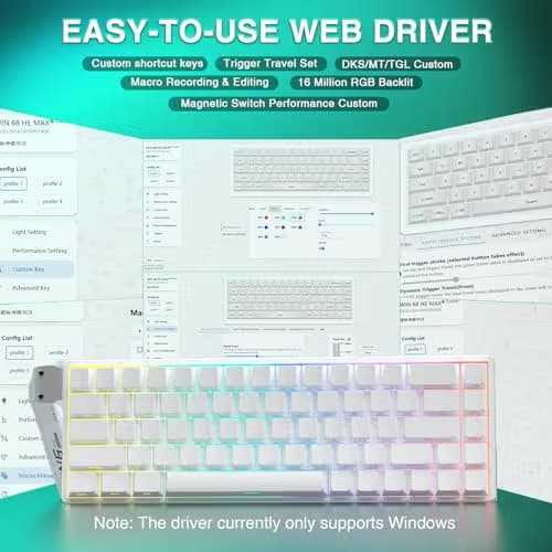 AULA WIN68 HE Mechanical Gaming Keyboard 60%, Hall Effect Magnetic Switch, Fast Trigger Mode Adjustable Actuation, 8000Hz Polling Rate, RGB Backlit, Wired White Keyboard for Laptop/PC Gamer image