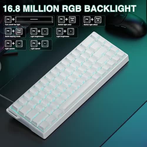AULA WIN68 HE Mechanical Gaming Keyboard 60%, Hall Effect Magnetic Switch, Fast Trigger Mode Adjustable Actuation, 8000Hz Polling Rate, RGB Backlit, Wired White Keyboard for Laptop/PC Gamer image