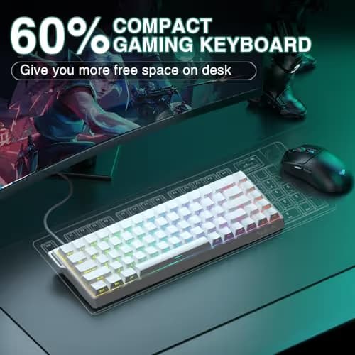 AULA WIN68 HE Mechanical Gaming Keyboard 60%, Hall Effect Magnetic Switch, Fast Trigger Mode Adjustable Actuation, 8000Hz Polling Rate, RGB Backlit, Wired White Keyboard for Laptop/PC Gamer image