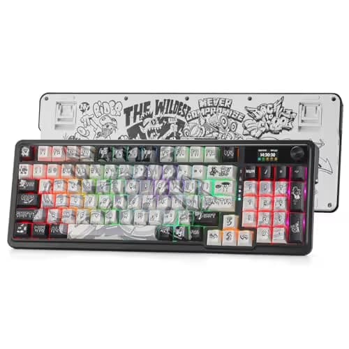 Redragon K719 PRO Wireless Gasket Gaming Keyboard w/Hype Screen & Knob, 95 Keys Mechanical Keyboard, Easy-Control 1.14’’ TFT Info Display, 5-Layer Noise Dampening, Street Graffiti Dye-Sub PBT Keycaps image