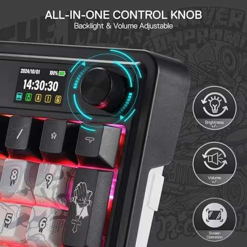 Redragon K719 PRO Wireless Gasket Gaming Keyboard w/Hype Screen & Knob, 95 Keys Mechanical Keyboard, Easy-Control 1.14’’ TFT Info Display, 5-Layer Noise Dampening, Street Graffiti Dye-Sub PBT Keycaps image