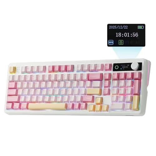 EPOMAKER TH99 PRO 96% Mechanical Keyboard with Screen & Knob, 10000mAh, 2.4Ghz/BT, Hot Swap, Custom Driver, RGB Backlight, PBT Keycap, Wireless Gaming Keyboard for PC/Mac (Pink, Creamy Jade) main image