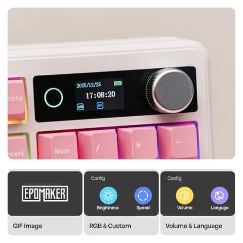 EPOMAKER TH99 PRO 96% Mechanical Keyboard with Screen & Knob, 10000mAh, 2.4Ghz/BT, Hot Swap, Custom Driver, RGB Backlight, PBT Keycap, Wireless Gaming Keyboard for PC/Mac (Pink, Creamy Jade) image