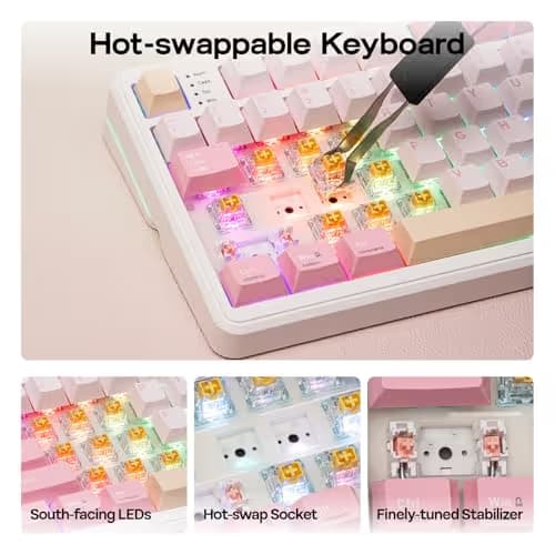 EPOMAKER TH99 PRO 96% Mechanical Keyboard with Screen & Knob, 10000mAh, 2.4Ghz/BT, Hot Swap, Custom Driver, RGB Backlight, PBT Keycap, Wireless Gaming Keyboard for PC/Mac (Pink, Creamy Jade) image