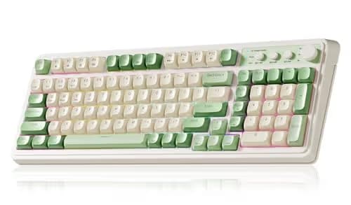 AULA S99 Gaming Keyboard, Wireless Computer Keyboards, Tri-Mode Bluetooth/2.4GHz/USB-C Custom Creamy Keyboard with Number Pad, RGB Backlit Media Knob Cute Programmable Keyboard for PC Gamer - Green image