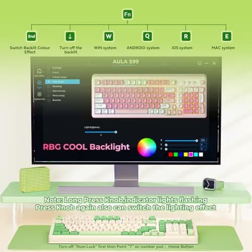 AULA S99 Gaming Keyboard, Wireless Computer Keyboards, Tri-Mode Bluetooth/2.4GHz/USB-C Custom Creamy Keyboard with Number Pad, RGB Backlit Media Knob Cute Programmable Keyboard for PC Gamer - Green image