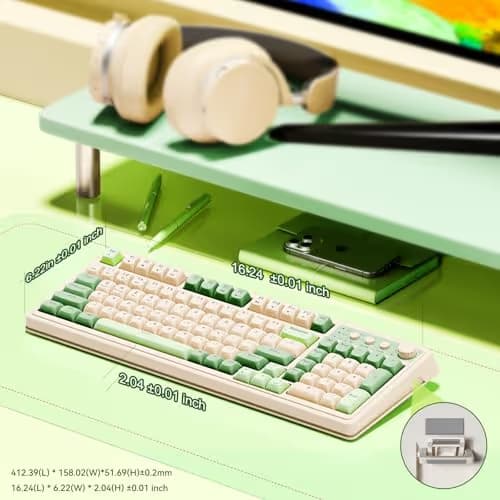 AULA S99 Gaming Keyboard, Wireless Computer Keyboards, Tri-Mode Bluetooth/2.4GHz/USB-C Custom Creamy Keyboard with Number Pad, RGB Backlit Media Knob Cute Programmable Keyboard for PC Gamer - Green image