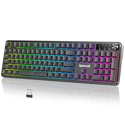 Redragon RM104 Wireless Gaming Keyboard with Knob, Tri-Mode BT/2.4G/USB-C RGB Computer Keyboards, 4000mAh Battery, Programmable Software Support, Anti-Ghosting, Compatible with PC Mac image