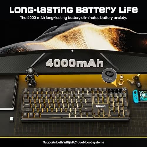 Redragon RM104 Wireless Gaming Keyboard with Knob, Tri-Mode BT/2.4G/USB-C RGB Computer Keyboards, 4000mAh Battery, Programmable Software Support, Anti-Ghosting, Compatible with PC Mac image