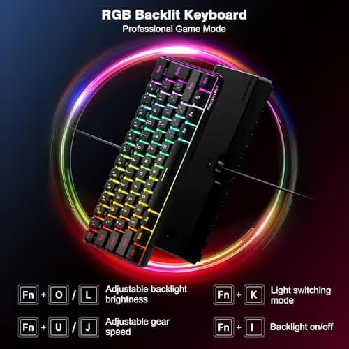 Snpurdiri 60% Wired Gaming Keyboard, RGB Backlit Ultra-Compact Mini Keyboard, Waterproof Small Compact 61 Keys for PC/Mac Gamer, Typist, Travel, Easy to Carry on Business Trip(Black) image