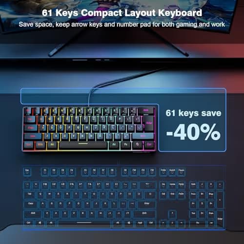 Snpurdiri 60% Wired Gaming Keyboard, RGB Backlit Ultra-Compact Mini Keyboard, Waterproof Small Compact 61 Keys for PC/Mac Gamer, Typist, Travel, Easy to Carry on Business Trip(Black) image