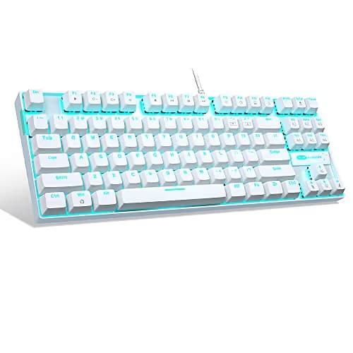 MageGee Mechanical Gaming Keyboard with Blue Switch, Compact 87 Keys Wired Computer Keyboard for Windows Laptop PC Gamer, LED Ice Blue Backlit, White image