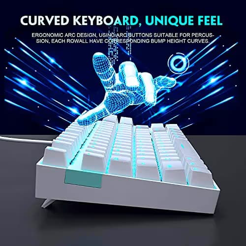 MageGee Mechanical Gaming Keyboard with Blue Switch, Compact 87 Keys Wired Computer Keyboard for Windows Laptop PC Gamer, LED Ice Blue Backlit, White image