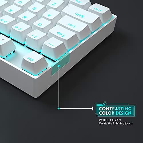 MageGee Mechanical Gaming Keyboard with Blue Switch, Compact 87 Keys Wired Computer Keyboard for Windows Laptop PC Gamer, LED Ice Blue Backlit, White image