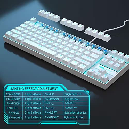 MageGee Mechanical Gaming Keyboard with Blue Switch, Compact 87 Keys Wired Computer Keyboard for Windows Laptop PC Gamer, LED Ice Blue Backlit, White image
