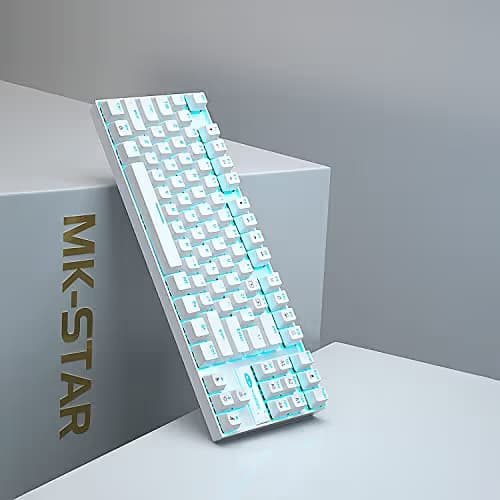 MageGee Mechanical Gaming Keyboard with Blue Switch, Compact 87 Keys Wired Computer Keyboard for Windows Laptop PC Gamer, LED Ice Blue Backlit, White image