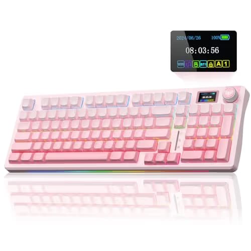 AULA S98 Pro Wireless Mechanical Keyboard with Screen & Knob,2.4GHz/USB-C/BT5.0 Hot Swappable Pink Creamy Keyboard,Pre-lubed Linear Switches,Side Printed PBT Keycaps,RGB Backlit Gaming Keyboards main image
