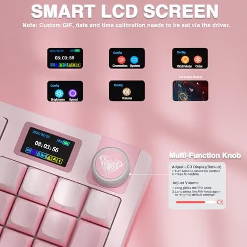 AULA S98 Pro Wireless Mechanical Keyboard with Screen & Knob,2.4GHz/USB-C/BT5.0 Hot Swappable Pink Creamy Keyboard,Pre-lubed Linear Switches,Side Printed PBT Keycaps,RGB Backlit Gaming Keyboards image