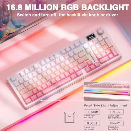 AULA S98 Pro Wireless Mechanical Keyboard with Screen & Knob,2.4GHz/USB-C/BT5.0 Hot Swappable Pink Creamy Keyboard,Pre-lubed Linear Switches,Side Printed PBT Keycaps,RGB Backlit Gaming Keyboards image