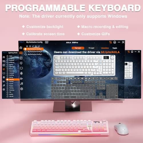 AULA S98 Pro Wireless Mechanical Keyboard with Screen & Knob,2.4GHz/USB-C/BT5.0 Hot Swappable Pink Creamy Keyboard,Pre-lubed Linear Switches,Side Printed PBT Keycaps,RGB Backlit Gaming Keyboards image