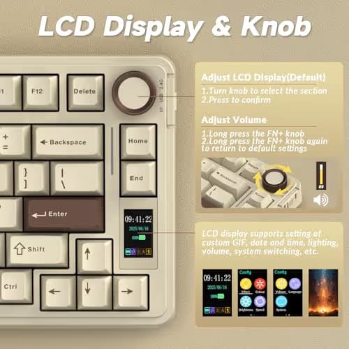 AULA S75 PRO Wireless Mechanical Keyboard with Screen&Knob, 75% Hot Swappable Gaming Keyboard with Pre-lubed Switches, RGB Backlit, PBT Keycaps, Creamy Sounding Computer Keyboards image