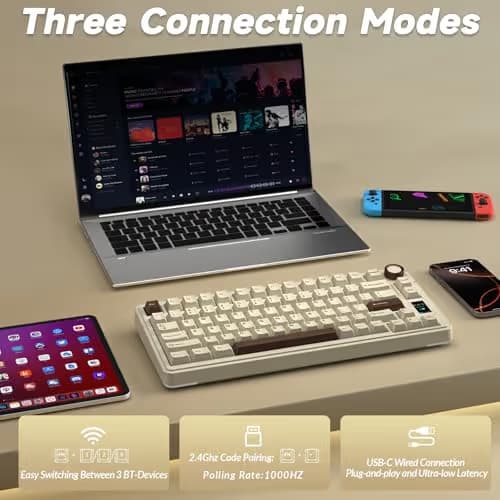 AULA S75 PRO Wireless Mechanical Keyboard with Screen&Knob, 75% Hot Swappable Gaming Keyboard with Pre-lubed Switches, RGB Backlit, PBT Keycaps, Creamy Sounding Computer Keyboards image