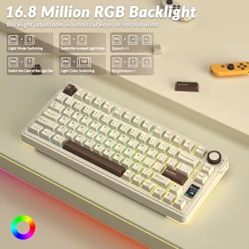 AULA S75 PRO Wireless Mechanical Keyboard with Screen&Knob, 75% Hot Swappable Gaming Keyboard with Pre-lubed Switches, RGB Backlit, PBT Keycaps, Creamy Sounding Computer Keyboards image